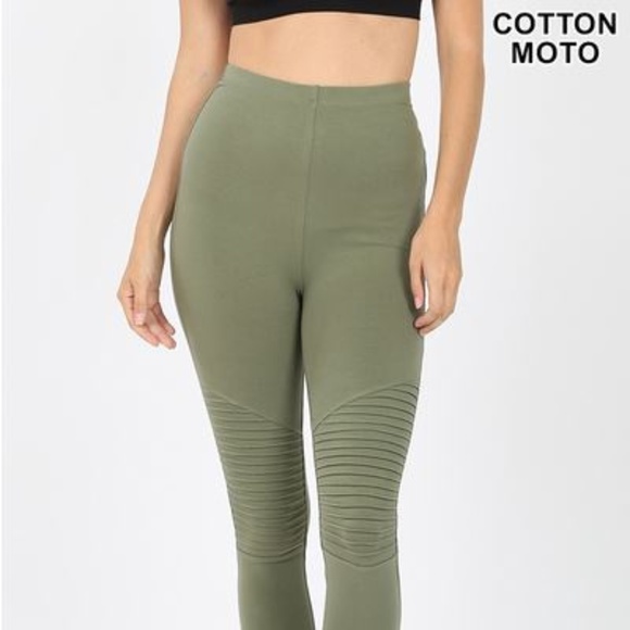 Last size Large! Cotton Moto Leggings Green - Picture 3 of 6